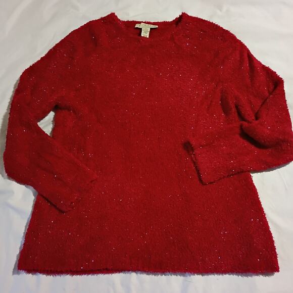 Christmas Red Sparkle Large Sweater Easy Care Tunic Style SOFT Simple Elegance - Picture 1 of 8